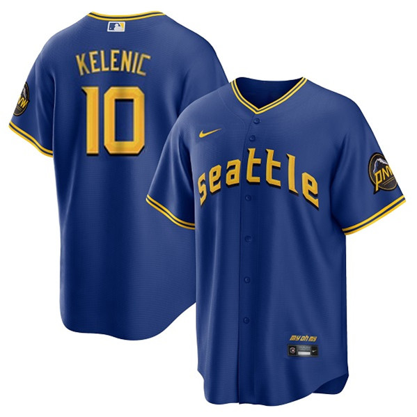Men's Seattle Mariners #10 Jarred Kelenic Royal 2023 City Connect Cool Base Stitched Baseball Jersey